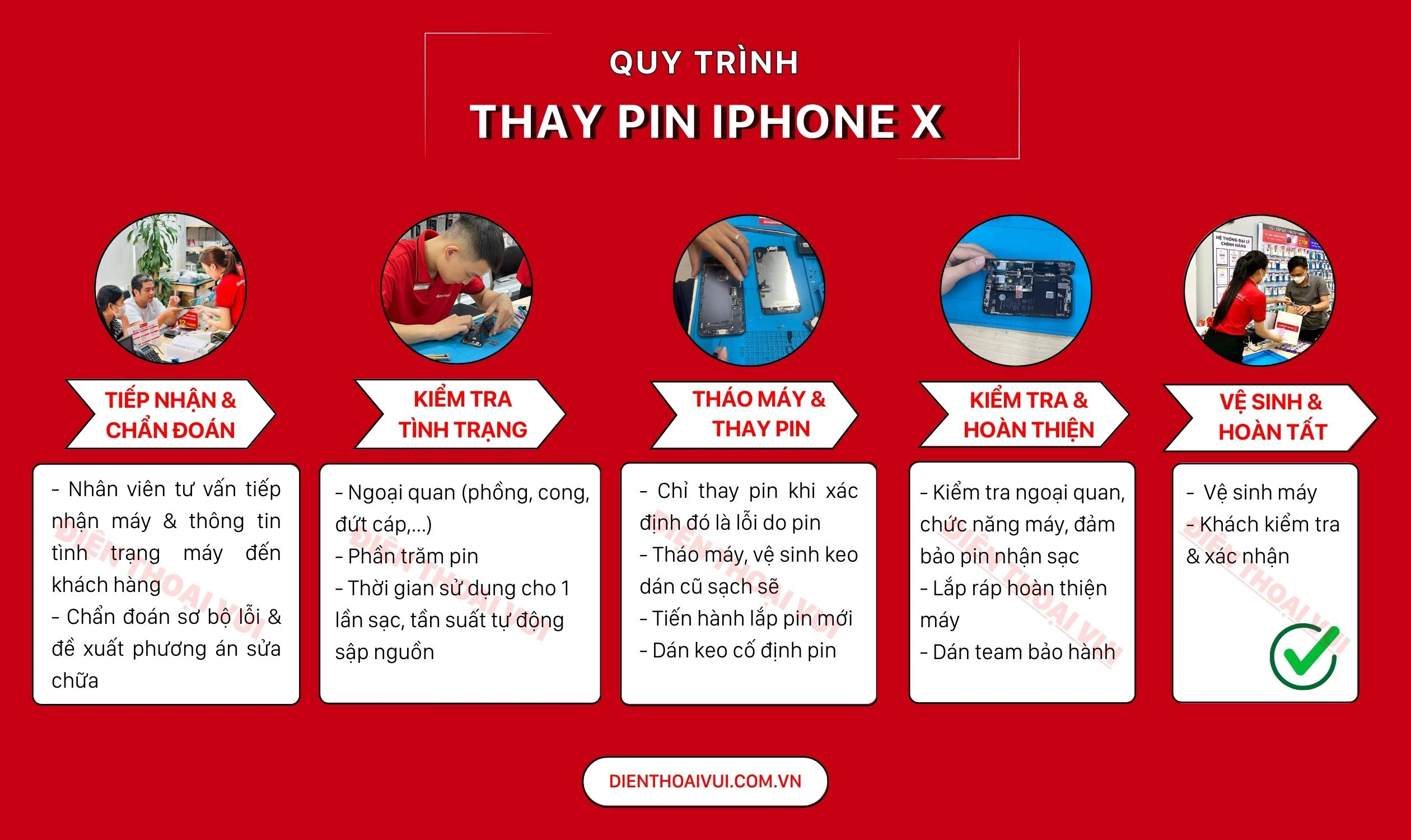 Quy trình thay pin iPhone X tại Điện Thoại Vui